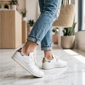 adidas White Sneakers with Floral Heel Accent